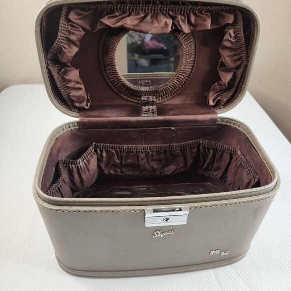Vintage 50s 60s SKYWAY Luggage Train Cosmetic Case Mid Century Pinup Glam Travel - Picture 2 of 13
